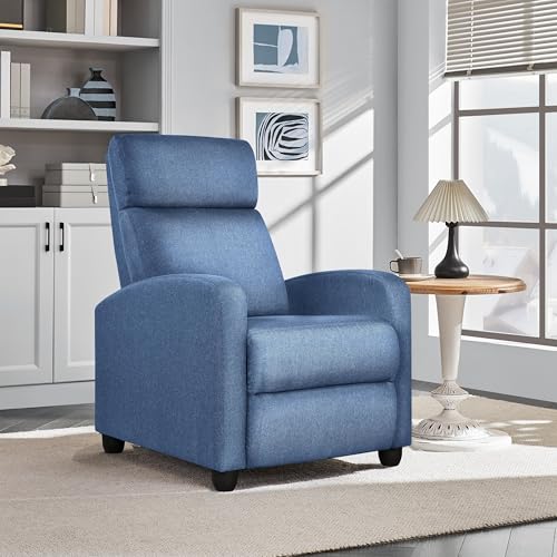 Yaheetech Fabric Recliner Chair Sofa Ergonomic Adjustable Single Sofa with Thicker Seat Cushion Modern Home Theater Seating for Living Room Light Blue