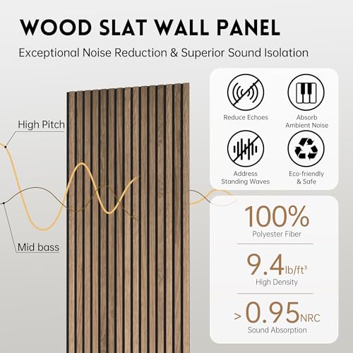 Ritollo Wood Panels for Wall, 4-Pack 94.48" x7.87" 3D Wood Slat Wall Panel, Acoustic Slat Wall Panel for Modern Interior Decor, TV Background, Living Room, Walnut RITOLLO