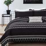 WONGS BEDDING Black Comforter Set Twin, Reversible Boho Triangle Striped Down Alternative Comforter Set for Twin Bed - 2 Pieces (1 Comforter + 1 Pillowcases), Microfiber Bedding Set 68"x 86" WONGS BEDDING
