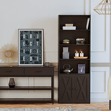 Industrial Vintage Black 6-Tier Bookcase with Doors - 70" Tall Shelves for Home Office & Living Room by IRONCK IRONCK