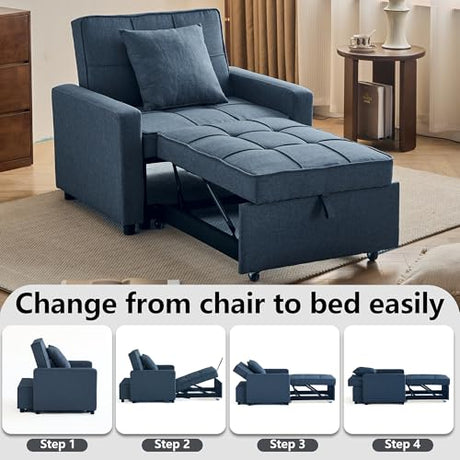 Homotive Sleeper Sofa Bed 3-in-1 Sleeper Chair Pull Out Bed, Futon Couch, Convertible Sofa Bed with Reclining Backrest, 35.6" (Blue) Homotive