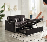 STBIGSLEP 3 in 1 Convertible Sleeper Sofa Bed, Small Couch for Living Room Bedroom with Pullout Bed Adjustable Backrest,Velvet,Loveseat Sofa Bed,Futon Couches (Black) STBIGSLEP