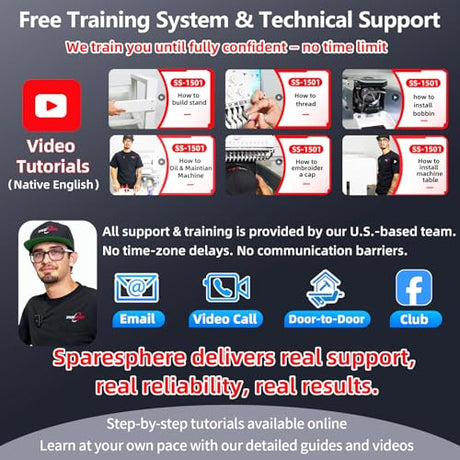 SpareSphere SS-1501 Commercial 15 Needles Embroidery Machine with Touch Screen, 14"x20" Embroidery Area, 1200SPM Max Speed, Wifi Available, Embroidering for 3D Caps, Flat, T-Shirts, Bags and more. SPARESPHERE