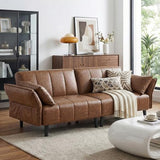 hausway 76.4" Leather Loveseat Sofa,Mid Century Modern Convertible Faux Leather Futon Couch with Adjustable Backrest&Armrest,Wooden&Steel Frame for Living Room,Apartment,Office,Space-Saving,Brown hausway