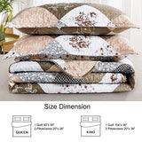 Dinjoy Floral Plaid Patchwork Quilt Set Twin Size, Reversible Brown Bedding Set Soft Microfiber Lightweight Bedspread Coverlet 3 Piece Fall Autumn Summer Use (68x86 inches) Dinjoy