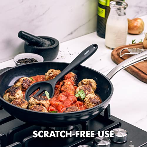 GreenPan 5 Piece Cooking Utensil Set, Flexible Nonstick Silicone, Stain-Free, Tongs, Turner, Spatula, Skimmer, and Slotted Spoon, Black GreenPan