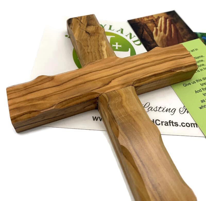Olive Wood Wall Cross from Bethlehem, Wall Hanging Wooden Cross, confirmation cross gift, Baptism Gifts, Holy Wall cross, Hand Made religious décor Cross From the Holy Land (Medium Cross 6.2" x 4.2") iHoly Land Crafts