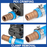 iCrimp PEX Clamp Tool Kit for 3/8-in, 1/2-in, 3/4-in, 1-in PEX Clamp Cinch & Removal, c/w 1/2''(20 Pack) and 3/4''(10 Pack) PEX Clamp Rings, PEX Tubing Cutter iCRIMP