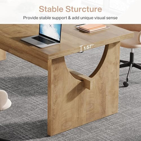 Tribesigns Executive Office Desk, 63-Inch Farmhouse Computer Desk, Large Writing Study Conference Table with Sturdy Legs, Business Workstation Table for Home Office, Rustic Brown Tribesigns