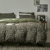 mixinni Leopard Duvet Cover King Size, Premium Yarn-Dyed Jacquard Cotton Duvet Cover with Green Leopard Print, Farmhouse Bedding Set with 2 Pillowcases Perfect for Him and Her-(King Size, Green) mixinni