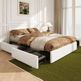 Allewie Full Size Bed Frame with 4 Oversized Storage Drawers, Soft Teddy Fabric, Boucle Upholstered Platform Bed, Wooden Slats Support, Noise-Free, No Box Spring Needed, Easy Assembly, White Allewie