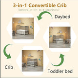 HIROHRTV Baby Crib 3-in-1 Convertible, Modern Baby Bed with Locking Wheels, Convertible Crib to Toddler Bed & Daybed, Wood Cribs for Baby, Nursery, Infant Bed for Small Spaces (Stone Gray) HIROHRTV