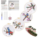 Huacan Embroidery Kits for Adults Beginner - 4 Pcs Floral Pattern Stitching Printed Bouquet DIY Sewing Kit 7.9 x 7.9 Inch (Bird 1)