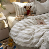 MOTNTD Brown Striped Twin Duvet Cover Set Boho Pattern Twin Comforter Cover Lightweight Stripe Dorm Room Farmhouse Duvet Cover with 2 Pillowcases Teen Boy Bedding Set Washed Microfiber Duvet Protector MOTNTD