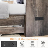 AMERLIFE Twin Murphy Bed Cabinet with Charging Station and Storage Drawer, Farmhouse Foldable Platform Bed for Home Office, Apartment, Small Spaces, Rustic Grey AMERLIFE