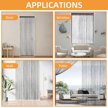 4 Pieces Glitter String Curtains Doorway Beads Curtains, 39 x 79 Inch Hanging Fringe Hippie Room Divider Door String Curtain Boho Doors Tassel for Doorways, Windows, Closet, Privacy Decor (Black) VavoStocks