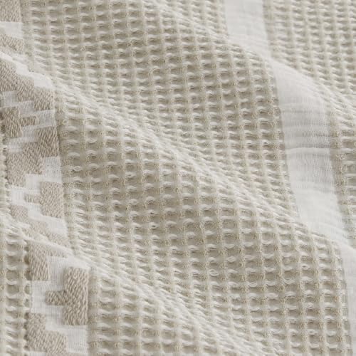 Bedsure Waffle Queen Comforter Set - Linen Soft Cotton Bedding Set for All Seasons, Stripe Fluffy Bed Set 3 Pieces with 1 Waffle Weave Comforter Queen Size and 2 Pillow Shams Bedsure