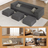 Vivaadecor Floor Sofa Bed, Queen Velvet Folding Sofa Couch with 3 Ottomans, Sleeper Foam Couch with Removable Cover, Futon Convertible Sofa Bed for Living Room/Guest/Play Room/Office/Dorm(Dark Grey) Vivaadecor