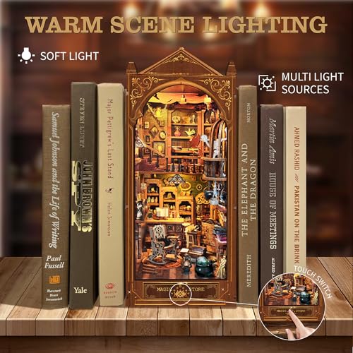 Book Nook Kit, Magic Store Dollhouse Booknook Bookshelf Insert Decor Alley DIY Miniature House Kit with Led Light Crafts for Adults to Build-Creativity Model Gift