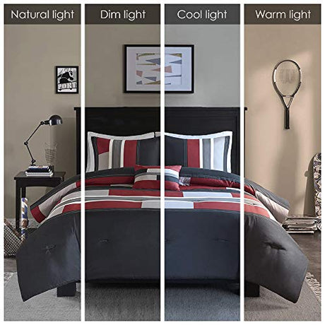 Comfort Spaces Casual Comforter Set Sporty Design, Vibrant Color, Active Lifestyle Boys Bedroom Décor, All Season Soft Microfiber Bedding Set, Decorative Pillow, Sham Black/Red Twin/Twin XL 3 Piece Comfort Spaces