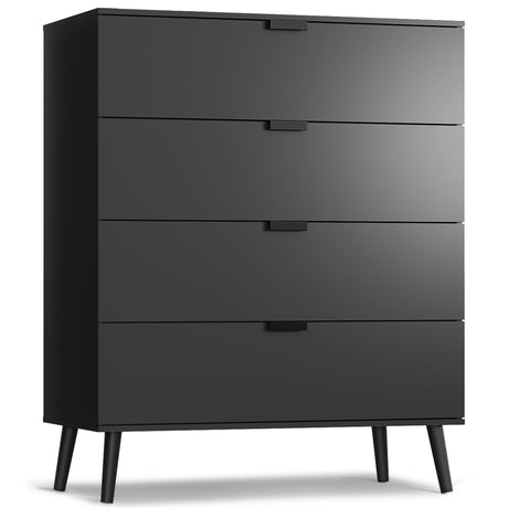 WLIVE 4 Drawer Dresser for Bedroom, Wooden Black Tall Dresser, Modern Dressers with Sturdy Metal Handle, Small Chest of Drawers for Living Room, Hallway WLIVE