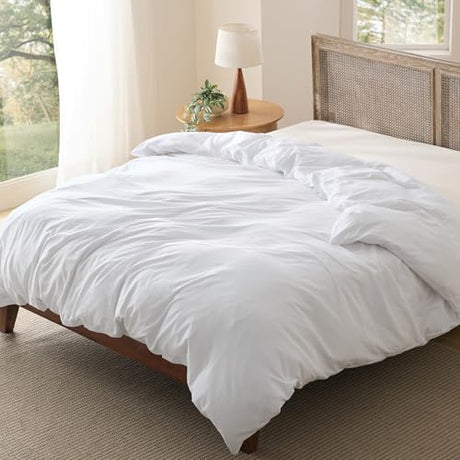 Bedsure Duvet Cover Queen Size Only - Prewashed Cotton-Like Polyester Extra Soft All Season Bedding, Includes 1 Duvet Cover 90x90 Inches with Zipper Closure, White, Comforter Not Included Bedsure