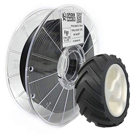 SpiderMaker SpiderFlex Matte Finish Flexible TPE (Matte TPU) 3D Printing Filament - Shore 75A, 1.75mm, 500g (Coal Black) SPIDER MAKER