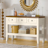 IDEALHOUSE 47in Long Console Table, Farmhouse Narrow Entryway Sofa Table with Drawers and Bottom Shel for Living Room Entrance Foyer, Rustic White IDEALHOUSE