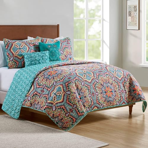 VCNY Home Yara Medallion 5 Piece Reversible Quilt Set, King, Aqua VCNY Home