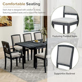 Merax 9 Pieces Dining Table Set, Rustic Extendable 84inch Dining Table Set with 24inch Removable Leaf, 6 Upholstered Armless Dining Chairs and 2 Padded Arm Chairs, Black+Gray Cushion Merax