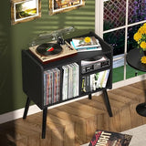 UODERS Record Player Table, Mid-Century Record Player Stand with Vinyl Storage Hold Up to 150+ Albums, Vinyl Record Cabinet with Adjustable Shelves, Wood Turntable Stand for Music Living Room (Black) UODERS