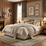 GarveeHome Queen Size Bed Frame with Storage Drawers, Corduroy Upholstered Platform Bed with Wingback and Tufted Headboard, No Box Spring Needed, Beige GarveeHome