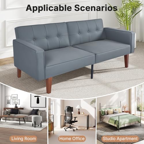 Zevemomo Futon Sofa Bed Leather Futon Couch Loveseat, Convertible Recliner Lounge with Adjustable Backrest, Foam and Spring Cushions for Living Room Apartment Office, PU Leather, Dark Gray Zevemomo