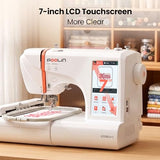 PooLin EOC05(2in1) Sewing and Embroidery Machine 4"x4" & 4"x9.25" Embroidery Size, 130 Built-in Designs 207 Sewing Stitches, 7" Touch Screen with WiFi Transfer, Includes Full Kits & 1-on-1 Training