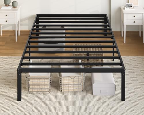 Allewie Twin Bed Frame, 14 inch Metal Platform Beds with Storage Space, No Box Spring Needed and Easy Assembly, Black Allewie