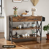 Gizoon 39" Rustic Brown Industrial Console Table with 2 Drawers and 3-Tier Storage Shelves Gizoon