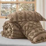 Bedsure Tufted Boho Comforter Set King Size - Light Brown Boho Bed Set, GentleSoft™ 3 Pieces Farmhouse Shabby Chic Embroidery Bedding, Gifts for Woman, Jacquard King Comforter for All Seasons Bedsure