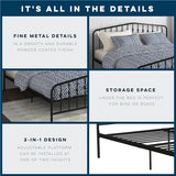 Novogratz Bushwick Modern Metal Bed, Slightly Triangular Headboard and Footboard with Inset Spindles, Adjustable Base Height for Underbed Storage, Requires No Box Spring, King Size - Black Novogratz