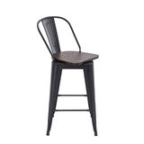 Alunaune 24" Swivel Metal Bar Stools Set of 4 High Back Counter Height Barstools Industrial Dining Bar Chairs with Large Wooden Seat-Matte Black Alunaune