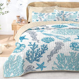 Pamnest Quilt Set Twin Size, Ocean Beach Nature 2 Pcs Soft Bed Cover Bedding Set, Sea Animal Coastal Lightweight Bedspread Coverlet with Pillow Sham for All Season Pamnest