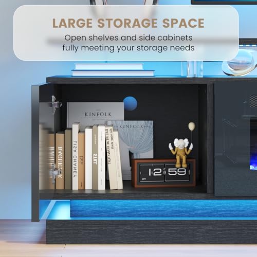 Nordivale 70" Fireplace TV Stand, Modern Entertainment Center for TVs Up to 80”, TV Console with Storage Cabinets, Media Console for Living Room, Black TV Stand and Black Fireplace Nordivale