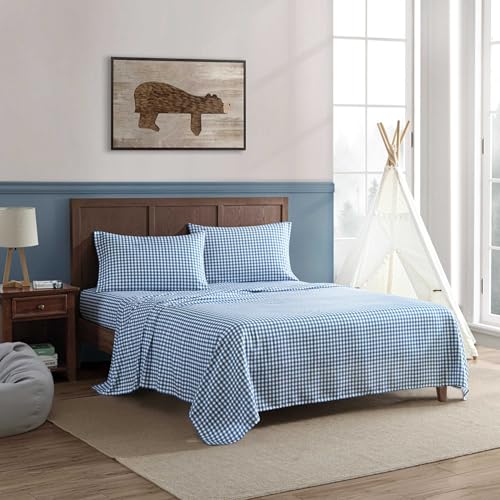 Eddie Bauer Kids - Full Sheets, Stain-Resistant Toddler Bedding with Matching Sham(s), Super Soft, Ideal Boy Room Essentials (Preston Check Blue, Full) Eddie Bauer