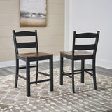 Signature Design by Ashley Valebeck Casual Rustic Counter Height Bar Stool with Contoured Seat and Footrest, Set of 2, Wood, 24" High, Black & Dark Brown Signature Design by Ashley