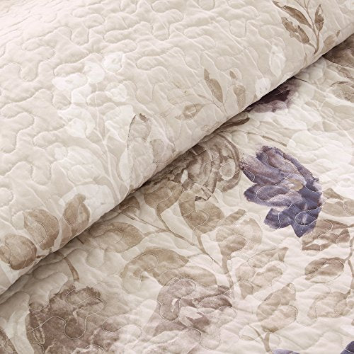 Madison Park Luna Quilt Modern Classic Design All Season, Breathable Coverlet Lightweight Bedding Set, Matching Shams, Decorative Pillow, Full/Queen(90"x90"), Floral Taupe 6 Piece Madison Park