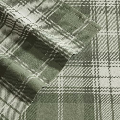 Eddie Bauer - Full Bed Sheets, Cotton Flannel Bedding Set with Matching Pillowcases, Brushed for Extra Softness, Deep Pocket, Oeko-Tex Certified (Heartland Plaid Green) Eddie Bauer
