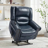 EZZUP Genuine Leather Power Lift Recliner Chair, Lazy Boy Recliner Chair with Charging Ports for Living Room Theater Seating, Electric Single Sofa with Round Armrest, Blue