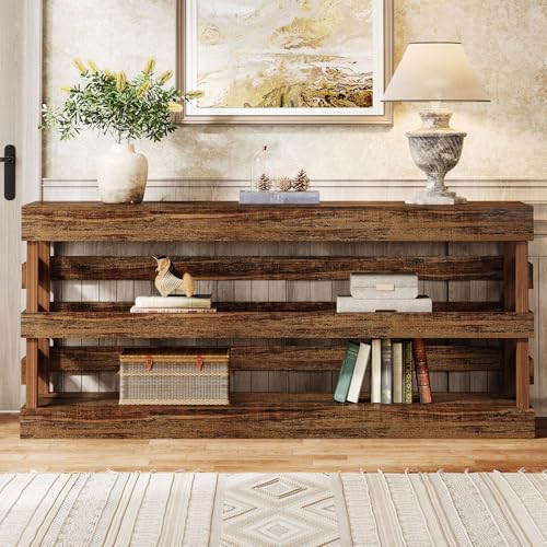 Tribesigns 70.9-Inch Extra Long Console Table, Farmhouse Entryway Table with 3-Tier Storage Shelf, Narrow Sofa Table Behind Couch, Wood Console Table for Living Room, Hallwahy, Foyer - WoodArtSupply