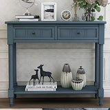 Merax Wood Sofa Table Console Table,Entryway Table Traditional Design with Two Drawers and Bottom Shelf for Living Room,Hallway,Dining Room,Navy Merax
