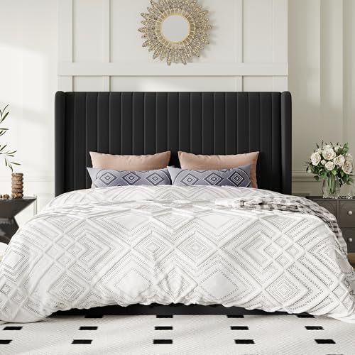 Allewie Queen Size Lift Up Storage Bed Frame, Hydraulic Support System, Upholstered Platform Bed Frame, Underneath Storage, Vertical Channel Tufted Headboard with Wingback, No Box Spring Needed, Black Allewie