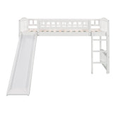 Bellemave Twin Loft Bed with Slide and Ladder, Low Loft Bed for Kids, Wood Loft Bed, for Boys Girls,White Bellemave